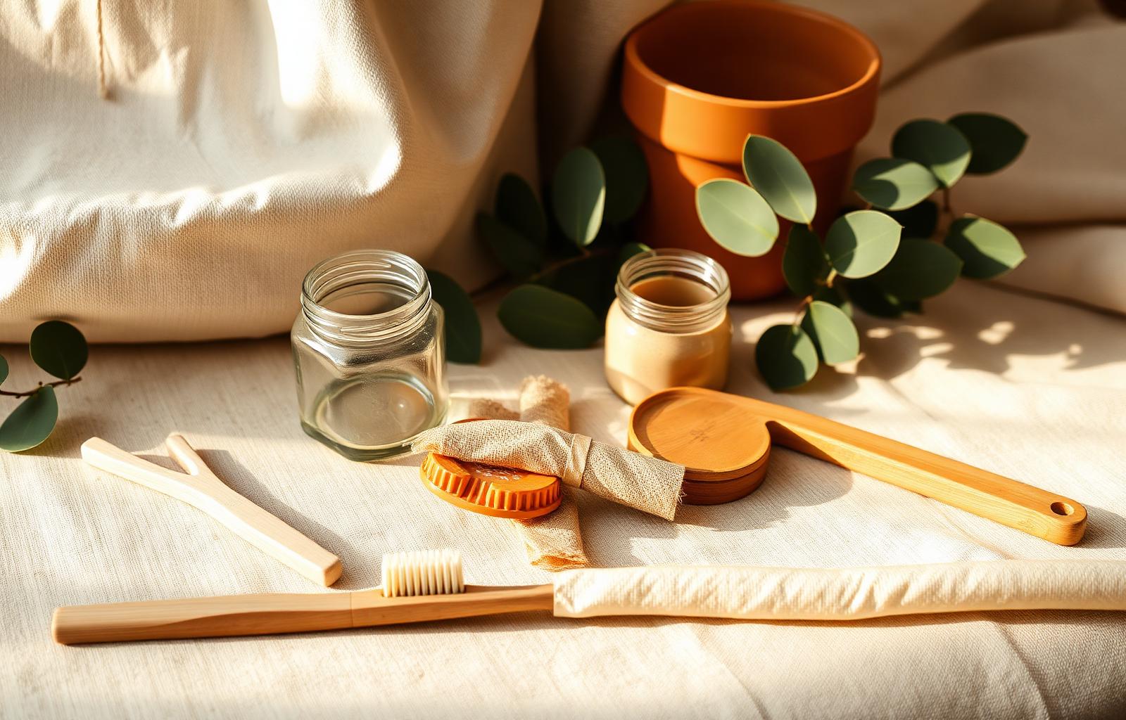 Plastic-vrije huishoudelijke essentials op linnen